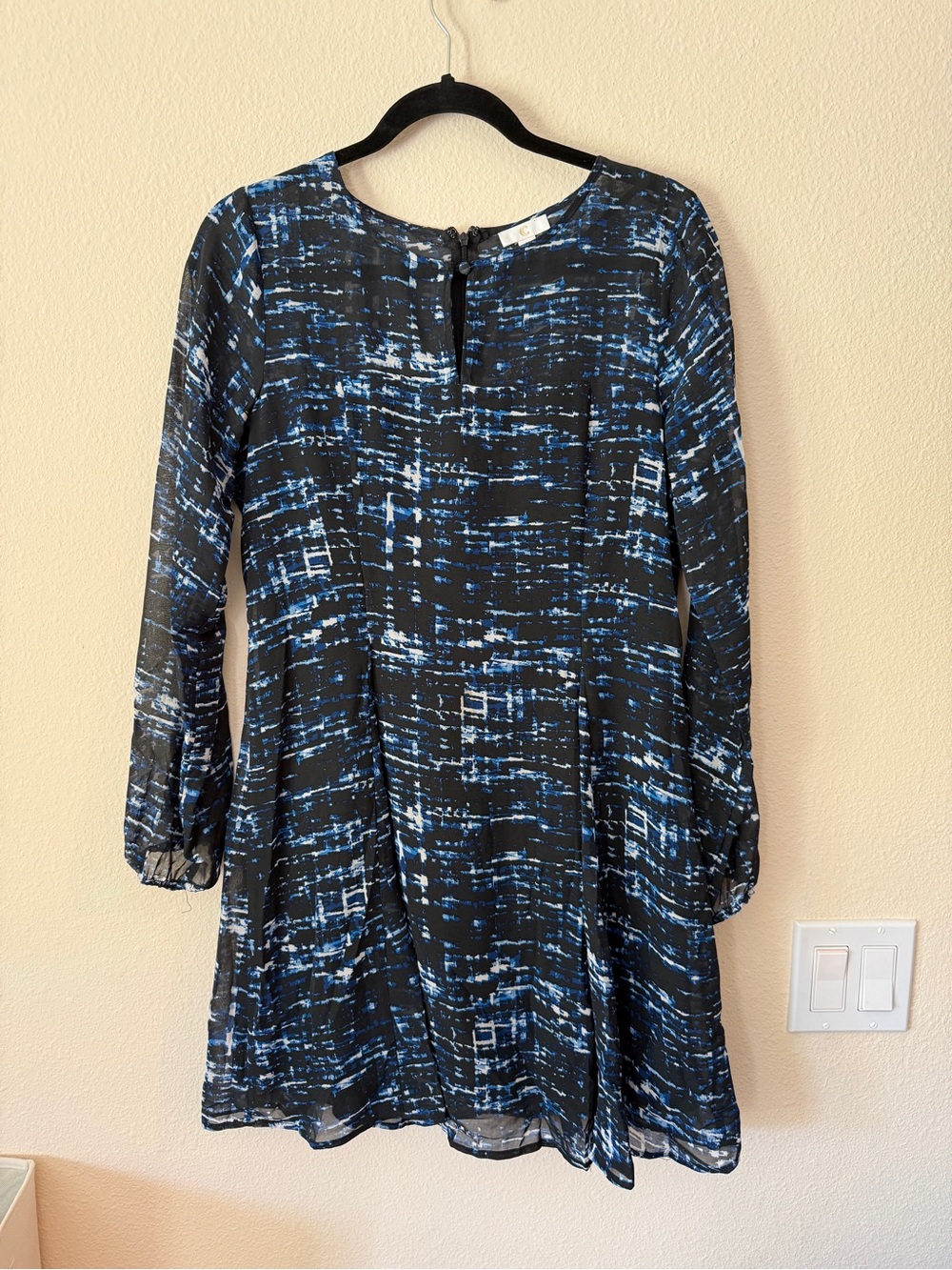 Charming Charlie Black and Blue Abstract-Print Long Sleeve Dress